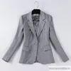 Kvinnors affärer överaller faller grå kostymjacka byxor feminin kontor två styck set högkvalitativa smala byxor 210527