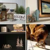 木製の置物のミニチュアの女性と犬の彫刻木製アート工芸品工芸品の家のオフィスの装飾動物の装飾品テーブルの装飾210607