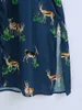 Kvinnor Satin Klänning Med Bälte Vår Fashion Långärmad Animal Deer Prints Modern Lady Vestido 210602