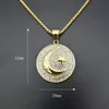 Gold 316 Stainless steel muslim Moon and star pendant religous imam Islamic turkish item crescent jewelry with micro pave crystal stone
