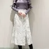 Chique bloem print patroon hoge taille split rok Koreaanse stijl zoete mode chiffon jupe lente zomer vrouw rokken 210708