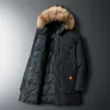 Winter Down Jacket Män Solid Casual Long Parkas Mens Fur Hooded Coats Märke Kläder Tjock Varm Mäns Windbreaker 4XL 210910