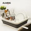 Foldable Dish Rack Kitchen Drainer Tool Bowl Tableware Plate Storage Organizer Holder Portable Fold Drying Home TPR Rack Shelf 211110