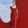 Mode d'été rouge Club robe mi-longue pour les femmes Sexy à manches courtes élégante célébrité soirée piste fête dame 210423