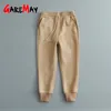 Casual Chammy White Khaki Pants Women High Waist Pockets Rope Trousers Winter Female Thick Warm Lady's Joggers 210428