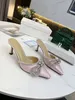 Tasarımcılar Lüks Elbise Ayakkabı Akşam Slingback saten yay pompaları 6.5cm Kristal Embelishments Rhinestone Ayakkabı Makara Topuklu Sandalet Sandalet Kadın Teroz