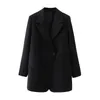 BLSQR Moda Donna Giacca nera Giacca doppio petto Manica lunga Tasca Office Lady Business Cappotto Donna Retro Top 210430