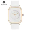 Moda feminina relógios 2021 nova marca wwoor couro branco retângulo minimalista relógio senhoras vestido de quartzo relógio de pulso montre femme2098