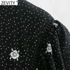 Zevity Women Fashion O Neck Floral Print Dots Mini Dress Chic Female Puff Sleeve Lace Patchwork Pleat Ruffles Vestido DS4997 210603