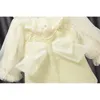 Autumn Korean Style Girl Dress Lotus Leaf Collar Big Bow Bubble Sleeve Princess Kids Clothes 1-5T E203104 210610