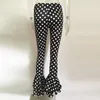 Vintage streetwear bottnar sexiga kvinnor dubbla ruffles polka dot flare byxor hög midja kvinnlig casual byxor kvalitet 210517