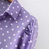 BLSQR Fashion Button Up Camicia con stampa a pois Camicetta vintage Donna Purple Lady Maniche lunghe Camicie da strada allentate femminili 210430