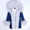 maomaokong winter women natural real rabbit fur lining fur collar Women's denim jackets parkas fur coat 211019