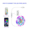 Tira de LED 5V USB RGBIC RGBIC Luz de cor tiras WS2812 Bluetooth App Control Music Play TV Luz de fundo Flexível