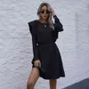 Autumn Winter Dress Fashion Solid Black Casual Ladies Ruffle A Line Dresses For Women Elegant Clothes New Arrival Fall 210415