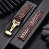 Crocodile Mönster Luxury Design Leather Watchband med Automatic Buckle Men Watch Band 18mm 20mm 22mm 24mm Watch Straps H1123