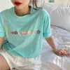 T-shirt da donna Alta qualità da ricamo luna da donna allentata stile coreano manica corta O cime del collo All-Match Semplice
