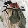 Calças de carga Mulheres Casual All Match Calças Sólidas Cintura alta Primavera Verão Moda Pantalones de Mujer 15268 210415