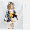 Lente Lolita Style Kids Meisjes Jurk Floral Bow Patchwork met sjerpen Kinderen Leuke kleding E065 210610