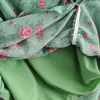 Bloemenprint zomer maxi jurk polka dot mouwloze groene spleet ruche backless ruches chiffon sundress 210427