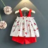 2-6Y Summer Girls Odzież Zestaw Sweet Owoce Sling Koszulka + Spodenki Kids Suit Bodysuit Dziewczynka Ubrania 210515