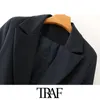 TRAF Femmes Mode avec ceinture Bouton unique Blazers Manteau Vintage Manches longues Poches Femme Vêtements de dessus Chic Tops 210415