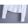 Femmes élégantes solide blanc Patchwork chemises mode dames perle bouton hauts Streetwear femme Chic volants Blouses 210430