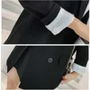 Aelegantmis Chic Black Women Double Breasted Business Casual Blazers Office Lady Work Suit Coat Ladies Vintage Loose Outerwear 210607