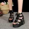 Sandaler Kvinnor Blomma Tryck Fritid Wedges High Heels Kvinnors Skor 2021 Sommarplattform Lace Up Casual Ladies Sandalias Mujer