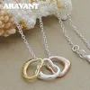 925 Silver 3 Color Heart Pendants Necklace Chains For Women Fashion Wedding Jewelry