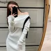 Neploe Sexy Slash Neck Knitted Dress Off Shoulder Long Sleeve Slim Fit Vestidos Fall Cothes Robe Bodycon Mini Dresses for Women 210422