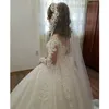 Vestidos de casamento com apliques árabes muçulmanos, vestido de baile de renda de manga comprida com linha 328 328