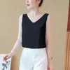 Kore Kadınlar Tops Kadın Şifon Bluzlar Seksi V Yaka Üst Artı Boyutu Casual Kolsuz Bluz Gömlek Bayanlar Beyaz 210427