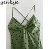 Vintage polka dot sling sexig klänning kvinnor v nacke ärmlös hög midja a-line lång kvinnlig sommar fest vestido 210514