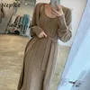 Autumn Twist Patchwork Dress Chic Long Knitted Sweater Dresses Solid Color Sexy Camis Split Femme Vestidos 210422