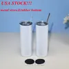 Local warehouse!!sublimation tumbler 20oz straight tumbler with metal straw rubber bottom blank skinny cup stainless steel mug US STOCK