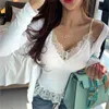 Korea fashion Bodycon Sling Cardigan Suit Two piece Set Women Body Harajuku Crop top thin cardigan sexy lace Summer shirt t 210423