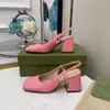 Chaussures habillées de créateurs noires de luxe à talons épais pour femmes, chaussures de styliste en cuir, équipement de mariage, fête avec boîte, vente en gros