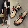 Women's Sandals Summer New Pearl Cherry Clip Toe Flat Sandals Women Ankle Buckle Band Beach Square Heel Ladies Shoes 210426