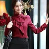 Design Women Chiffon Blouse Feminine OL Formal Ruffle Puff Sleeve Royal Satin Tops Female Long Sleeve Shirt Plus Size 3XL Woman