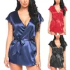 Women's Sleepwear Satin Silk Robes Pajamas Women Lace Solid Short Sleeves Bathrobe Ladies Home Service Set Kimono Casual Soft Nightwear A50