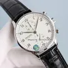 Orologi di lusso 371615 Portugieser 41mm acciaio inossidabile ETA7750 cronografo automatico orologio da uomo cristallo di zaffiro quadrante verde pelle329z