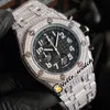 TWF 41mm Miyota Quartz Chronogrpah Mens Watch Stopwatch Black Texture Dial Steel Diamonds Case Bracelet 26470 Watches HelloWatch