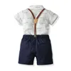 Bboys Laço Camisa + Suspender Calças Outfits Verão 2020 Crianças Boutique Roupas 1-4T Little Boys Mangleman Signleman Suits