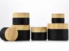 wood lid bottle Wholesale Black Frosted Glass Jars Cosmetic Jar With Woodgrain Plastic lids PP liner 5G 10G 15G 20G 30G 50G lip Packing Bottles