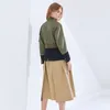 Trench fendu de couleur contrastée pour femmes col montant manches longues patchwork coupe-vent mode féminine au printemps 210427