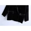 Elegant Women Black Velvet Blazers Fashion Ladies Notched Collar Jackets Streetwear Female Chic Double Breasted Pocket Coat 210427