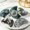 Objets décoratifs Figurines Cristal Naturel Vert Mousse Agate Druzy Cavé Grappe Reiki Guérison Gem Pierre Lune Forme Artisanat Ornement P