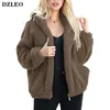 DZLEO Kabarık Kadın Mont Faux Yün Karışımı Sıcak Kış Ceket Ceket Zip Up Uzun Kollu Boy Moda Giyim Kürk Mantolar Kadınlar 211007