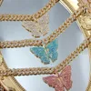 Flatfoosie Iced Out Miami Cuban Chain Necklace For Women Multicolor Full Rhinestone Big Butterfly Pendant Necklace Jewelry Gift X0509